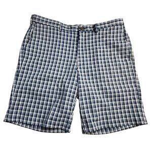 Haggar Cool 18 Pro Shorts Men's Size 38 Blue Plaid Golf Casual Stretch Expandabl
